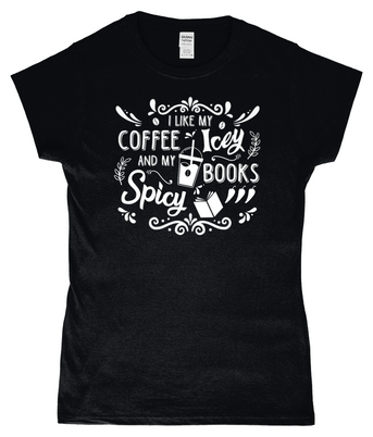 Ladies Fitted T-Shirt Coffee Icey & Books Spicy